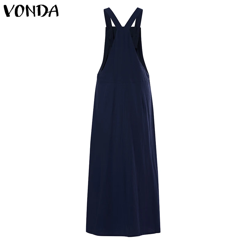 VONDA сексуальное однотонное платье летнее платье Макси без рукавов с открытыми плечами повседневные свободные длинные платья размера плюс Сарафан