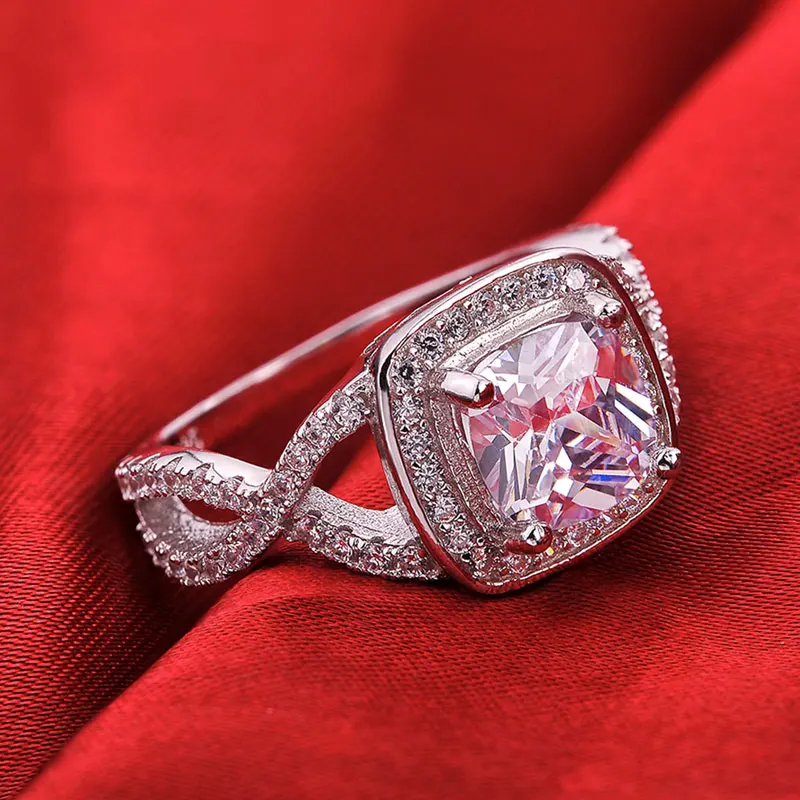 YINHED твердый 925 Серебряное кольцо квадратный Форма 7 мм 2 карат SONA CZ Diamant свадебные ювелирные обручальные кольца для Для женщин ZR368