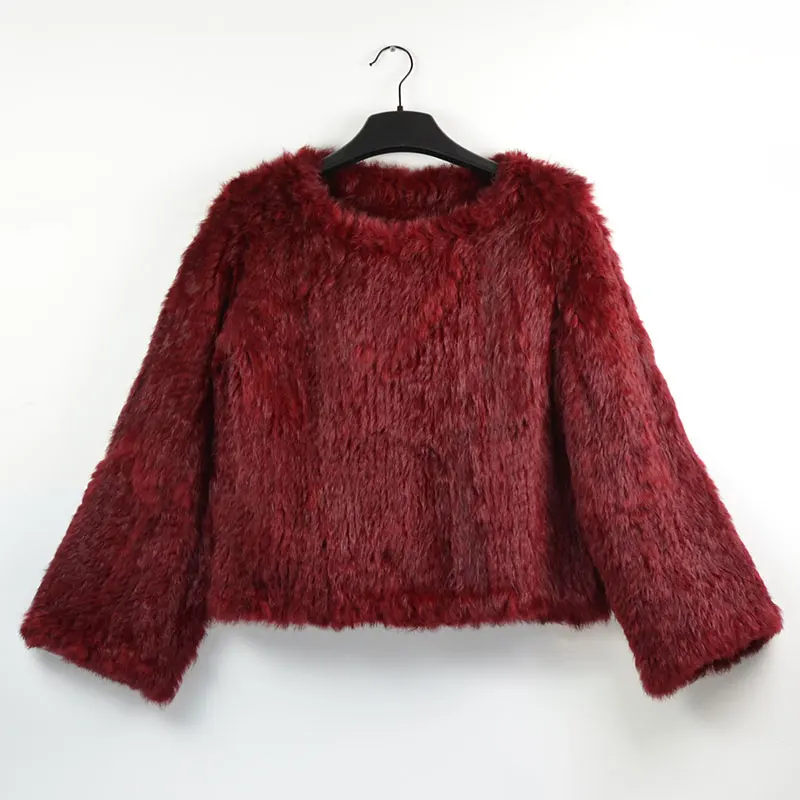 Pudi CT802 женское вязаное пальто с натуральным кроличьим мехом, новинка, брендовые зимние теплые пальто для девочек, куртки, свитера размера плюс, черный, розовый - Цвет: wine red