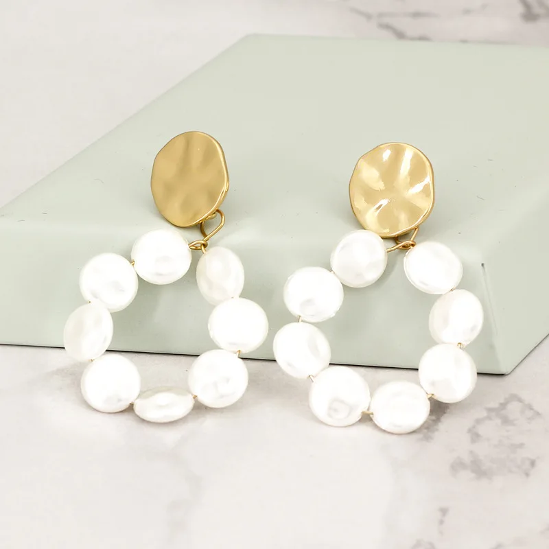

Fashion Irregular Sequin Simulated Pearl Loop Dangle Earrings For Women Girl Vintage Baroque Long Round Circle Statement Earring