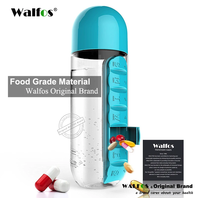 Walfos объединить ежедневно еженедельно семь отсеков Pill Коробка органайзер с бутылка для воды с легким бутылка для воды транспорт