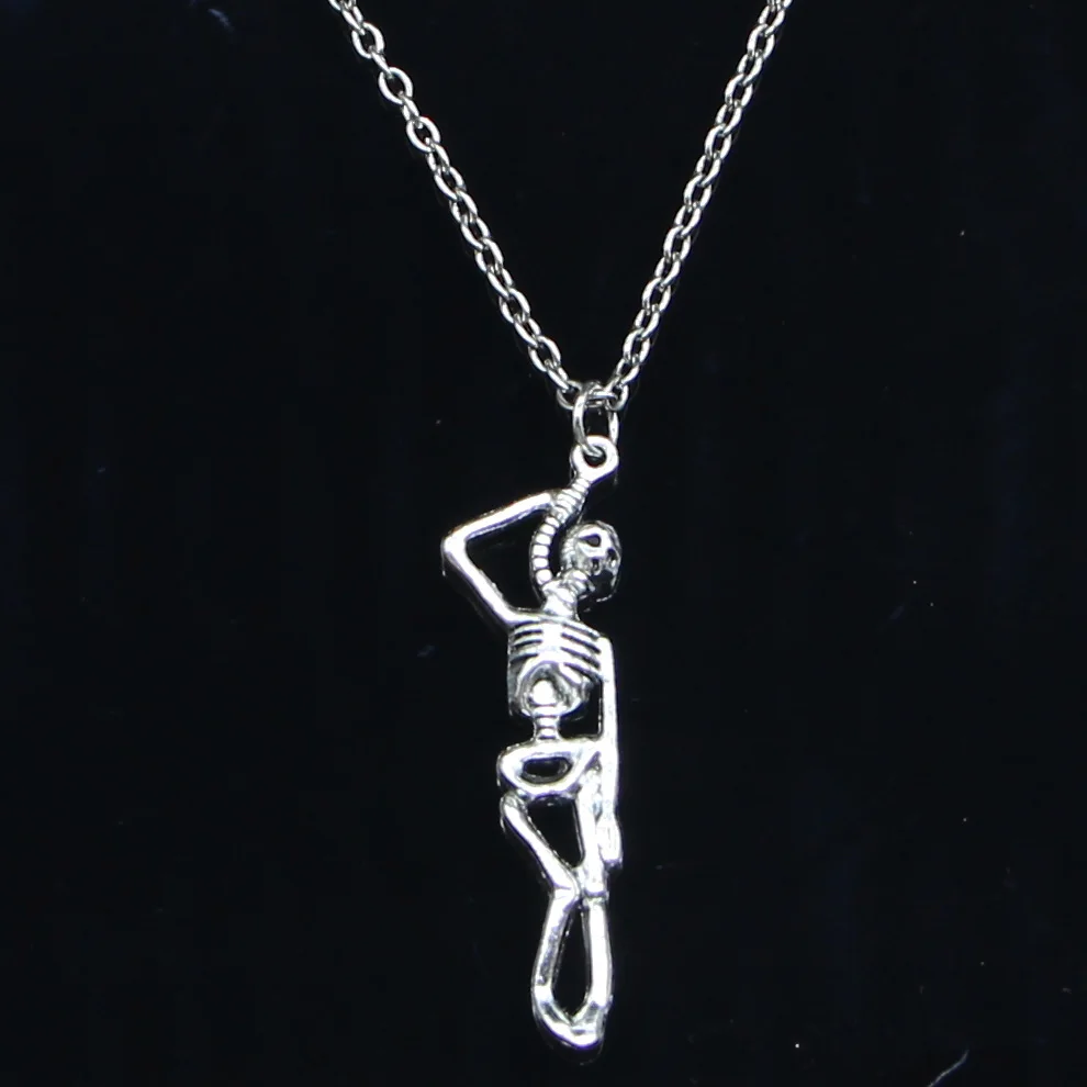 

New Fashion Necklace 42x8mm skeleton man halloween Silver Pendants Short Long Women Men Colar Gift Jewelry Choker