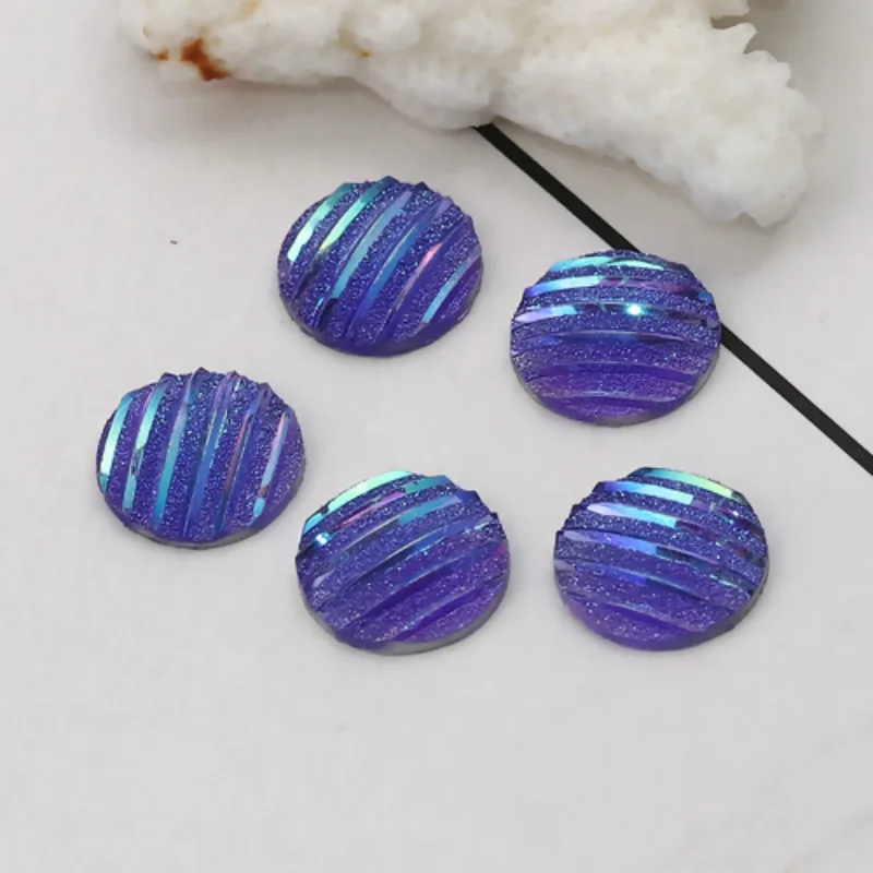 

Doreen Box Resin Cabochon Round Stripe Pattern Glitter AB Rainbow Color Aurora Borealis Dome Seals 12mm( 4/8") Dia, 100 PCs