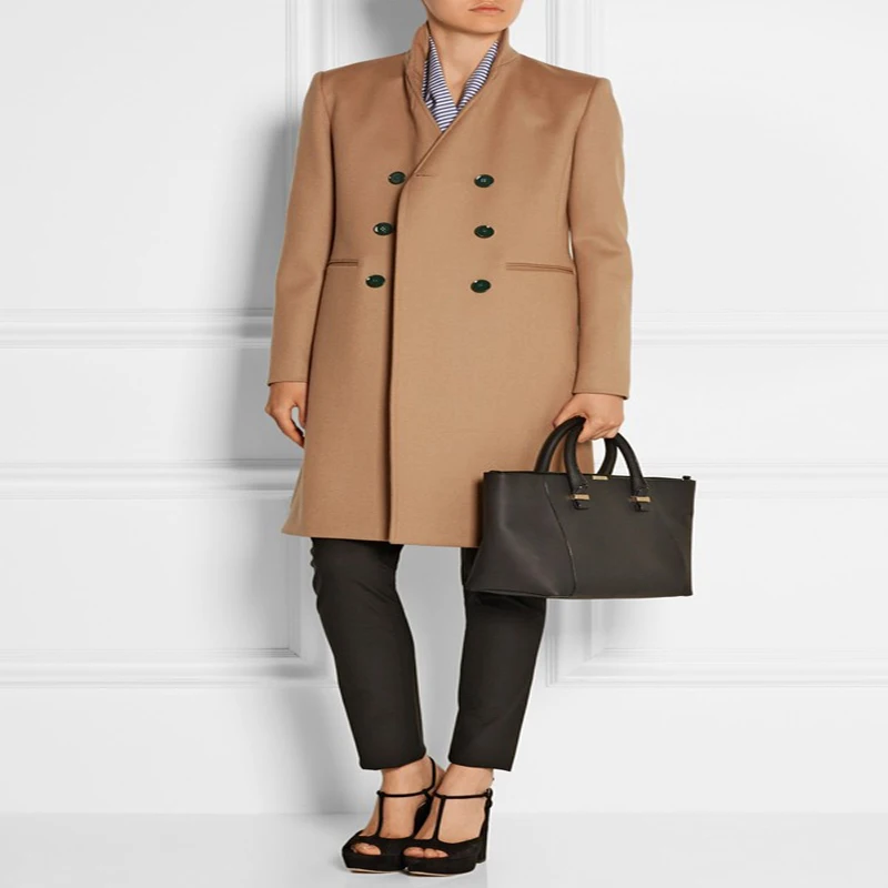 UK Весна Зима женское двубортное длинное пальто со стоячим воротником стильное деловое пальто manteau femme casaco feminino