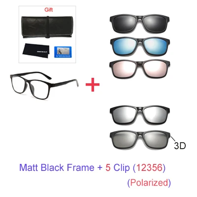 Два Oclock магнитные солнцезащитные очки для мужчин Поляризованные клип на солнцезащитные очки для женщин 3D очки ночного видения Поддержка настроить диоптрий объектив A2201 - Цвет линз: 1Frame 5 Clip 12356