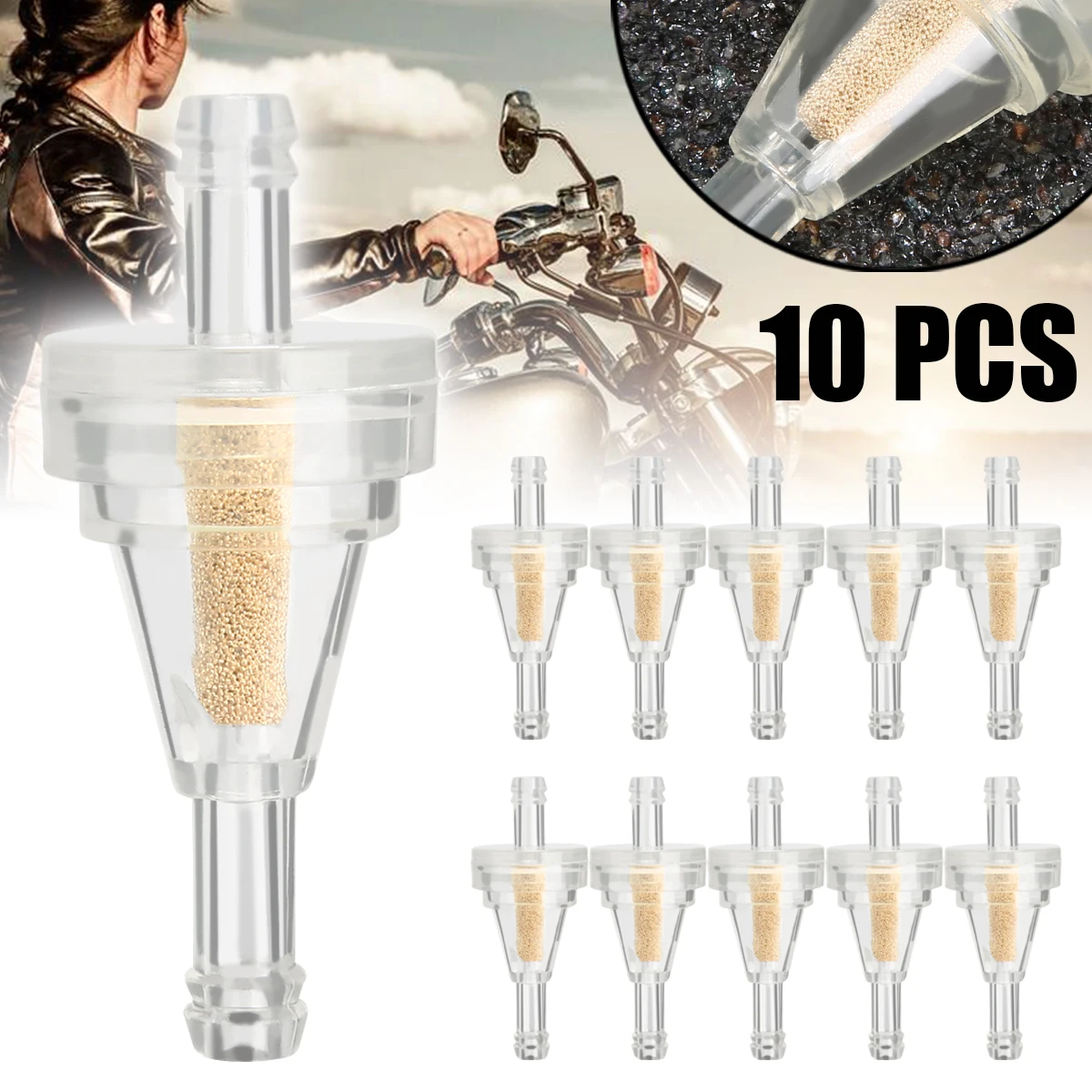 Universal 10pcs Motorcycle Inline Gas Fuel Filter 1/4" 6.3mm Fuel Line Nylon & Bronze Element For Dirt Bike ATV UTV