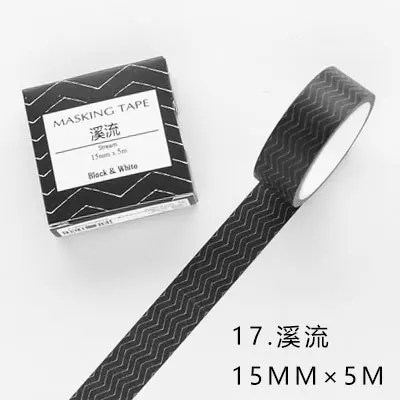 stream 15mmX5m JIANWU 1 шт. 15 мм X 5 м черно-белая серия основа васи лента украшение для ноутбука скрапбук DIY офисные изделия и канцелярские принадлежности - Цвет: stream 15mmX5m