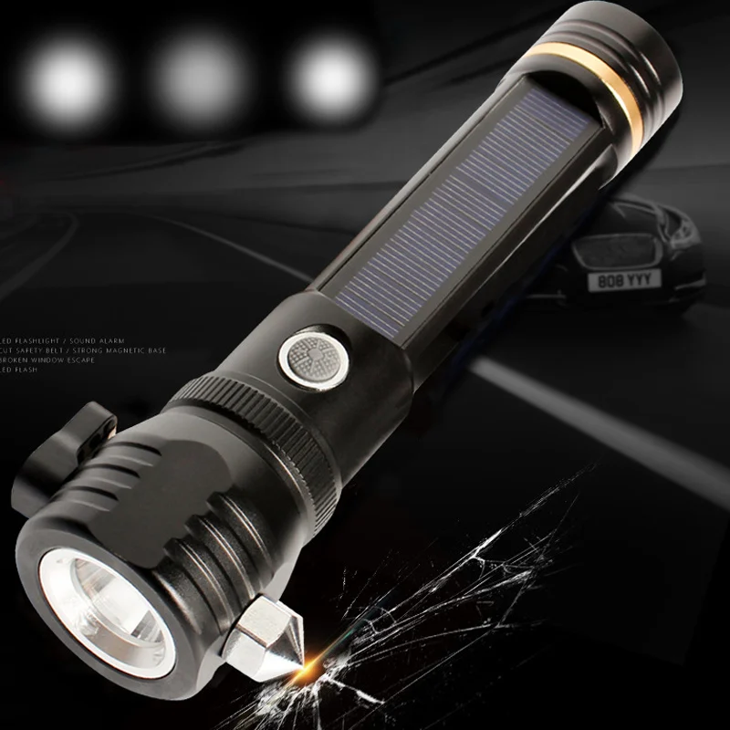 

LED Flashlight Waterproof Solar Powered Torch Hammer for Outdoor Camping Hiking MDJ998