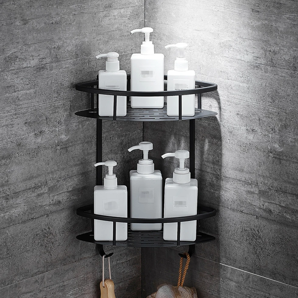 Billig Wand Montiert Bad Schwarz Trangle Regale Aluminium Korb Lagerung Dusche Caddy Regal haar trockner halter etagere tipi repisa