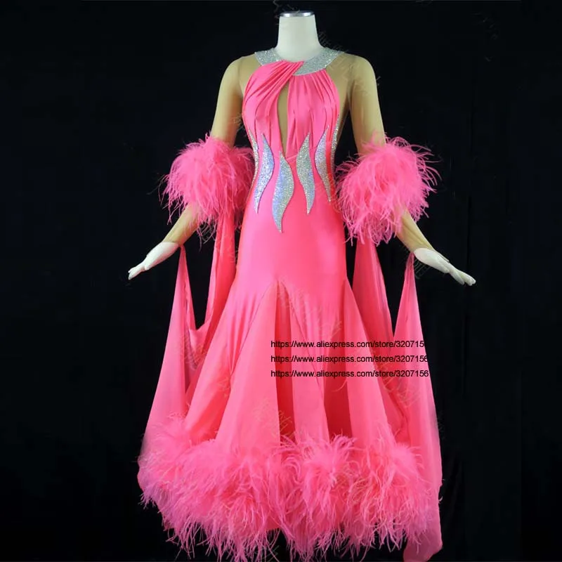 

Ballroom Competition Dance Dresses Lady 2019 New High Quality Flamenco Waltz Dancing Skirt Women's Standard Ballroom Dress Pink