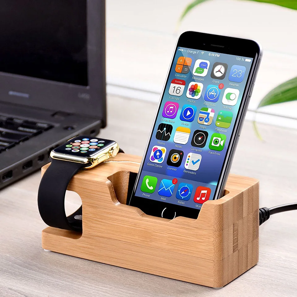 Бамбуковое зарядное устройство Подставка для часов для Apple watch 3 usb порта docktop chargeing станция 5V3A смартфон многофункциональное зарядное устройство