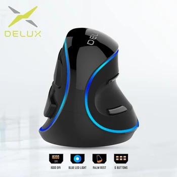 

Delux M618 Plus Ergonomic Vertical wired Mouse 6 Buttons 1600 DPI Blue led light Computer mice with Palm Rest for PC Office