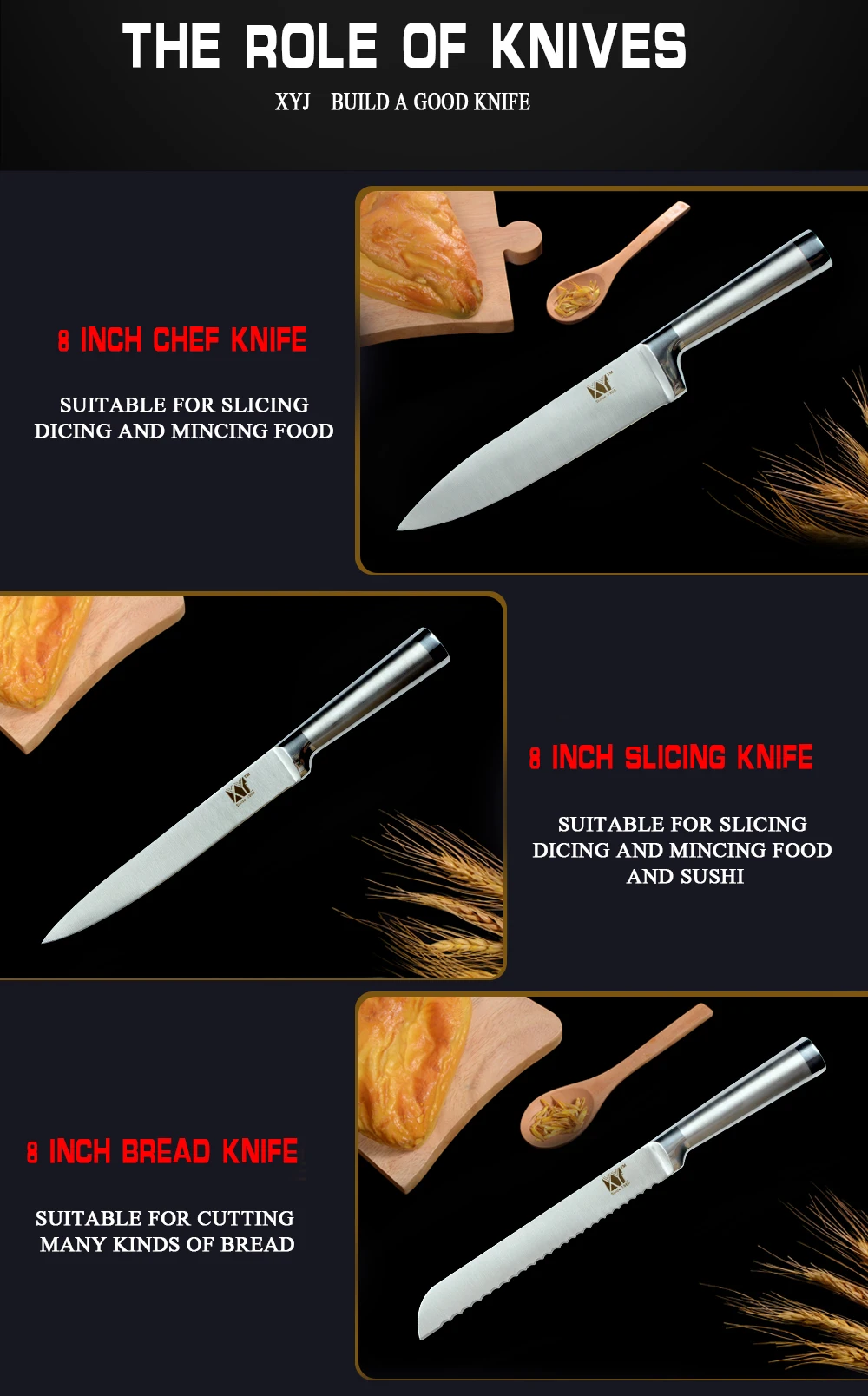 XYj, идеальный кухонный нож из нержавеющей стали, Набор японских ножей, Ультра острый нож шеф-повара, 7Cr17mov, лезвие, светильник, ручка
