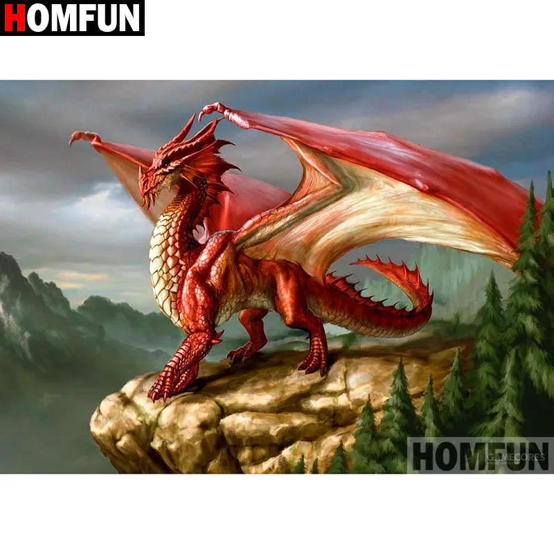 

HOMFUN Full Square/Round Drill 5D DIY Diamond Painting "Animal dragon" Embroidery Cross Stitch 3D Home Decor A10649