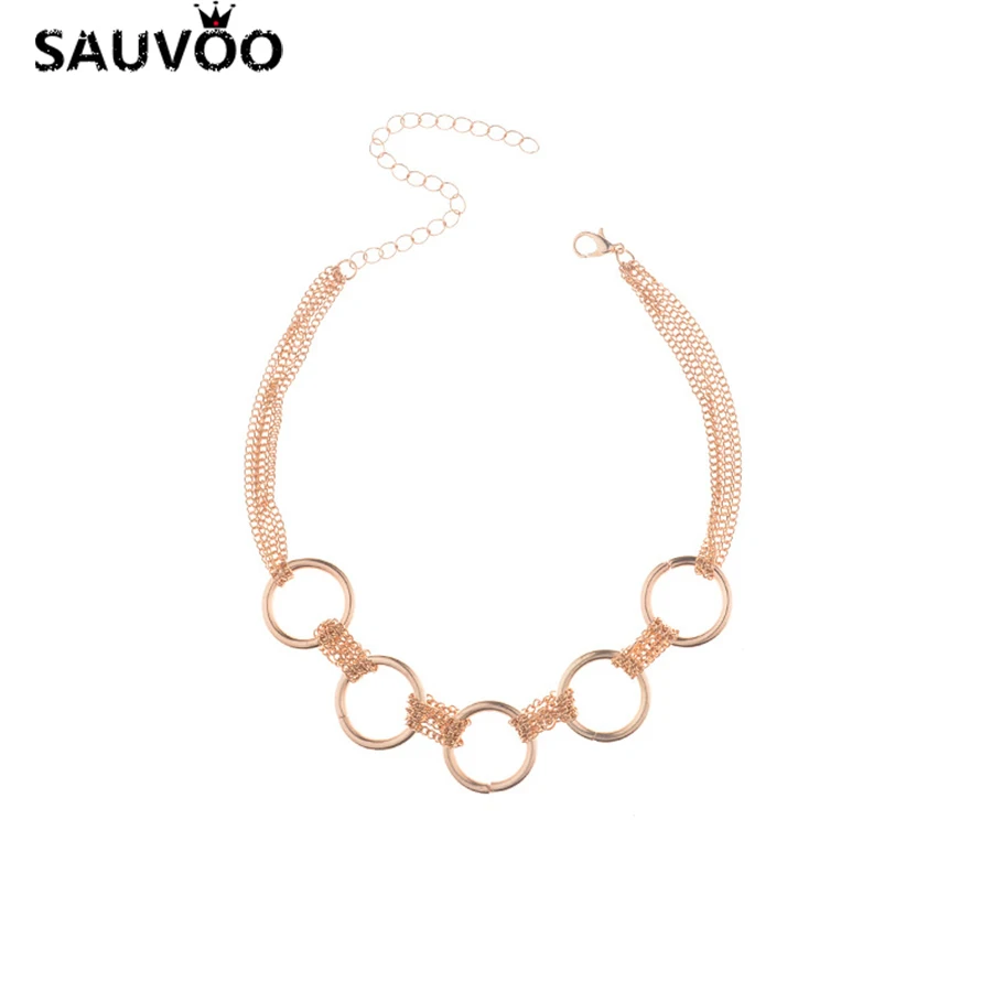 Sauvoo 2018 Панк Круг Чокеры ожерелья золотистого цвета Цепи чокер для женщин девочек