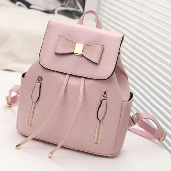 

112518 new hot lady sweet bow PU leather backpack female leisure travel bag