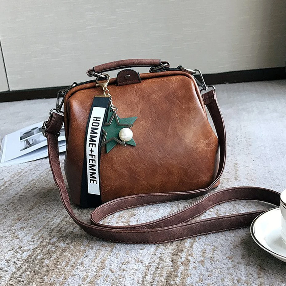  Women Handbag Leather Shoulder Bag Female Doctor Crossbody Hand Totes Star Pendant Tassel Rivets Ca - 32903059497