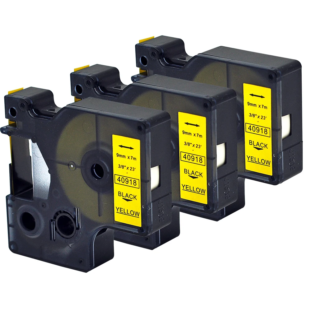 3pcs Black on Yellow dymo 40918 9mm Dymo40918 Ribbon Cassette Dymo