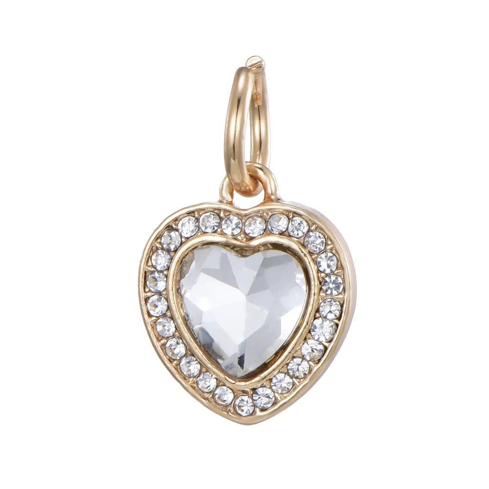 16pcs Heart European CZ Crystal Charm Silver Spacer Beads Fit Necklace Bracelet