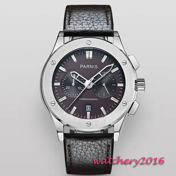 

44mm parnis dial Stainless Steel case Deployment Buckle Luxury Brand Chronograph Hot Quartz mechanical men's Wristwatches