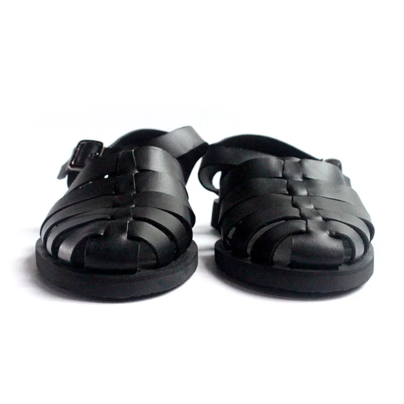 Классические удобные мужские сандалии ручной работы из натуральной кожи в европейском и американском стиле; Черная пляжная обувь с пряжкой; шлепанцы размера плюс 45