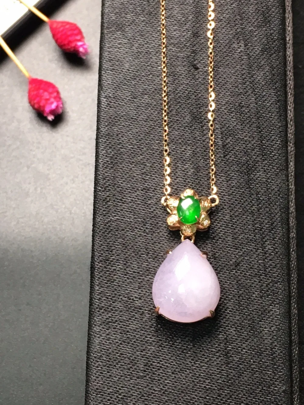 

Fine Jewelry Real 18K Rose Gold AU750 100% Natural Purple Myanmer origin Burmes Jadite jade pendant neckalces for women