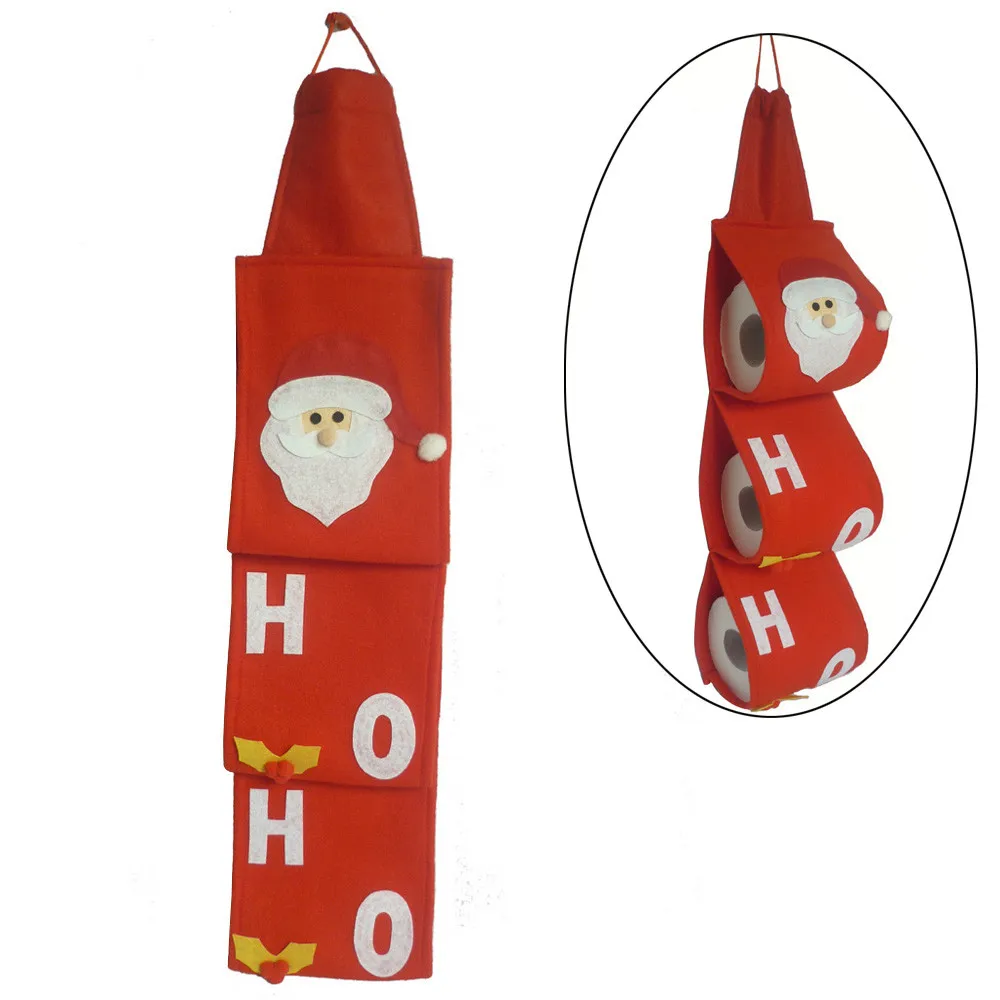 

Santa Claus Towel Sets Covers Christmas Holiday Party Toilet Paper Bags Holders Bathroom Papers Bag Pouch Xmas Home Decor#10
