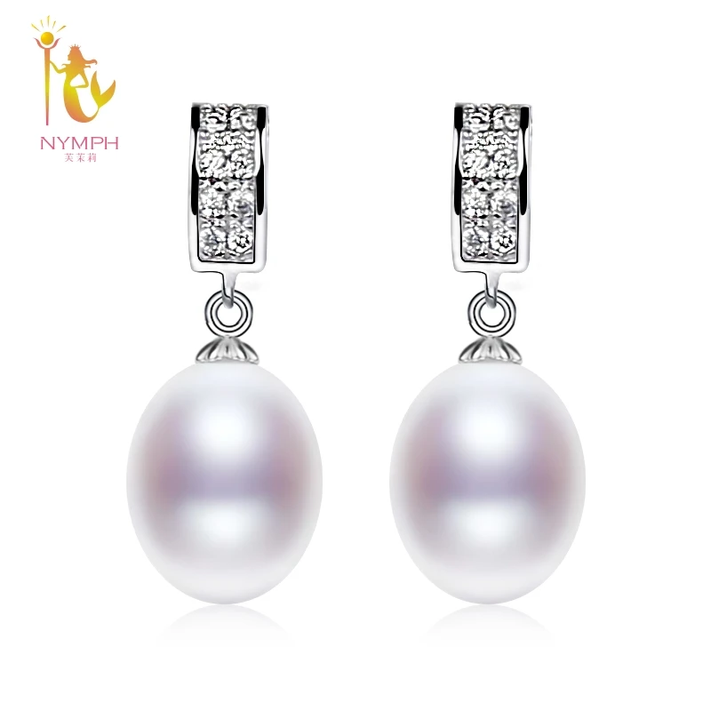 

[NYMPH] Pearl Jewelry Natural Pearl Earrings Sterling Silver White Drop Freshwater Gift Wedding Party For Women [E223]