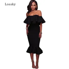 Женские оборки, открытые плечи черное платье труба сексуальное, узкое, обтягивающее женское вечернее платье без спины платья Лето vestido de festa