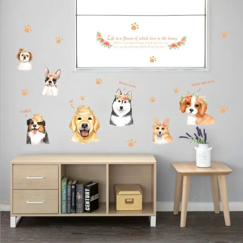 Lovely Dogs Wall Sticker Pet Store Wall Decals Sticky Stickers Cute Kids Rooms Stikers diy Home