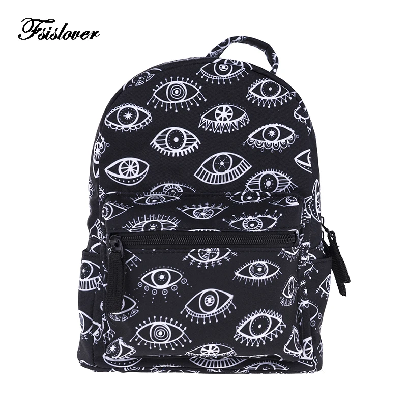 

2018 Retro fashion zipper ladies backpack Cartoon Eye Print high quality Canvas school bag for Teenage Girls Mochila Rucksack
