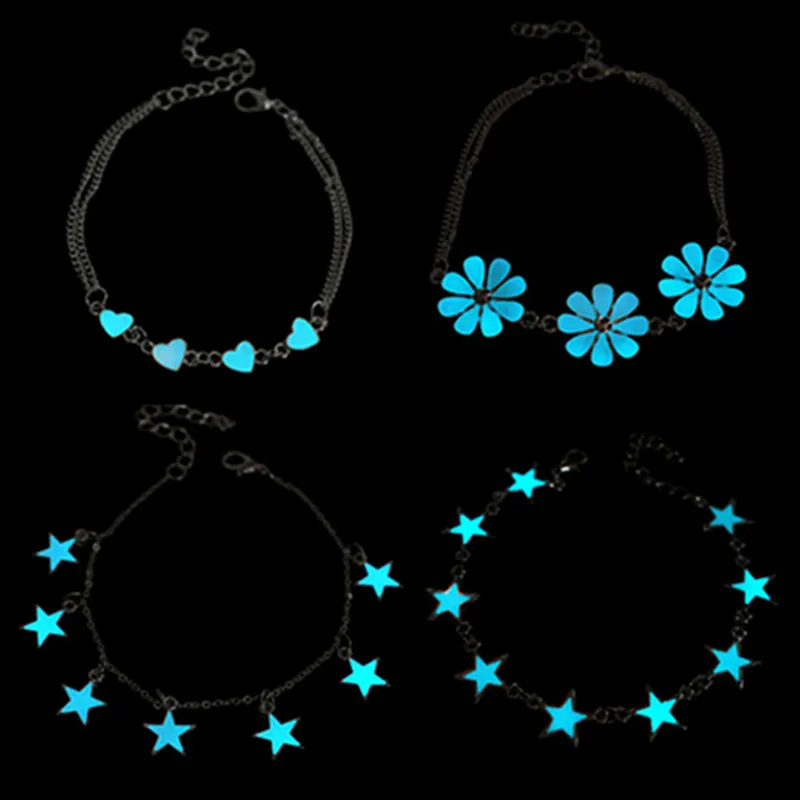 Модные флуоресцентные браслеты красивые браслеты в форме сердца звезды цветка светится в темноте светящийся браслет для женщин