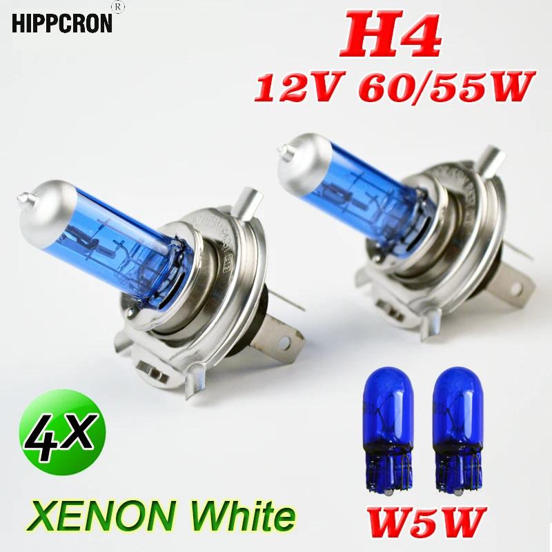 Hippcron 2 шт. 12 в 60/55 Вт супер белая галогенная лампа H4 + 501 W5W T10 натуральная Синяя для