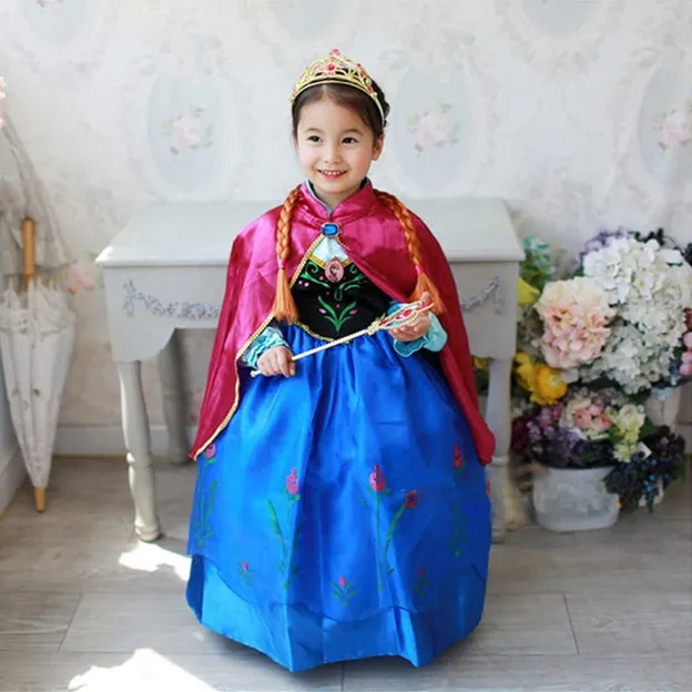 

Spring  Girls Clothes Princess Dress + Cloak Set Baby Elsa Anna Cosplay Party Costume Children Clothing Snow Queen Girl Dresses