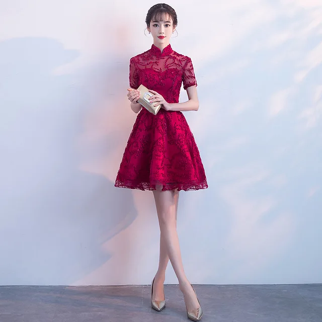 Невесты чонсам, Восточный стиль женские свадебные Qipao короткий рукав вечерние платье элегантный в китайском стиле длинный халат; Одежда для девочек; Vestido XS-XXXL - Цвет: style 1