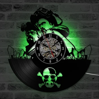 

Hollow Breaking Bad CD Record Clock Creative Vinyl Wall Clock Unique and Handmade Hanging Wall Clock LED with 7colors