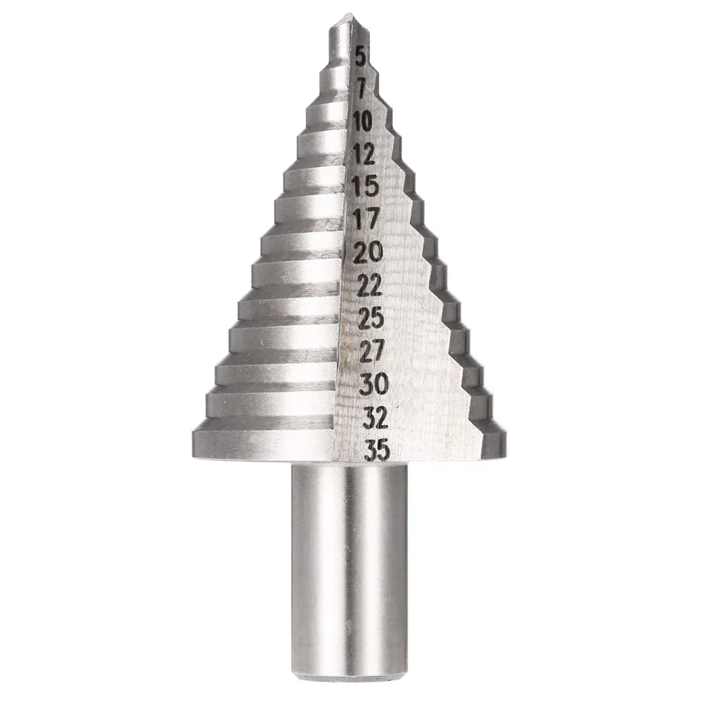 5-35mm HSS Step Drill Bit Rotary Tool Essential Pagoda Drill Hardware Tool 13 Steps Round Shank Straight Flute Step Drill