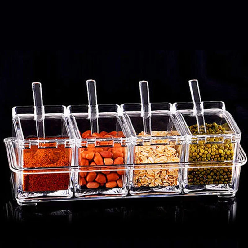 High Quality Transparent Seasoning Box Kitchen Spice Jar Storage Bottles Pepper Sugar Salt Jar Cooking Storage Containers Box