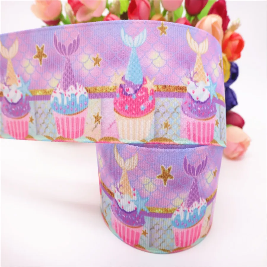 

50 yards 1" 25MM /1.5" 38MM /Cake Printed Grosgrain Ribbon For Crafts DIY Hair Bows Birthday Decoration MD19031103