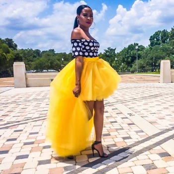 

Fashion Yellow High Low Tulle Skirts Asymmetrical Women Skirts Plus Size Party Skirts