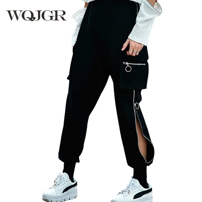 

WQJGR 2018 Spring And Autumn Pants Woman Street Tide Wind Side Zipper Decoration Thin Leisure Haren Pants