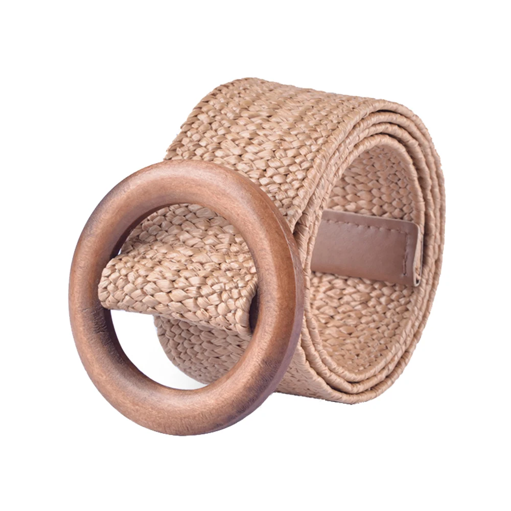 

1Pcs 90cm Fashion Belt Button For Women Elastic Wood Straw Belt Decoration Accessories For Casual Dress Belt Female Belt
