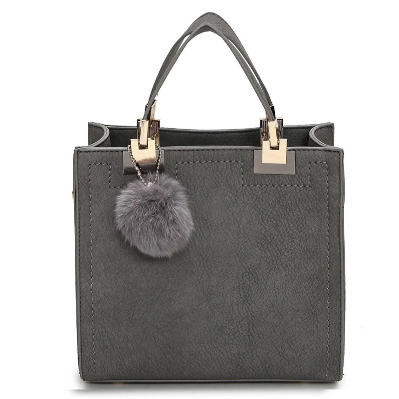 

SWDF 2018 Handbag Women Casual Tote Bag Female Large Shoulder Messenger Bags High Quality PU Leather Handbag with Fur Ball Bolsa