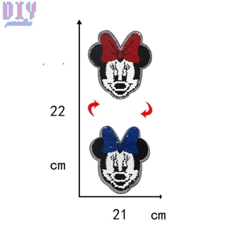 Минни обратный блёстки пришить патчи для одежды детская футболка Мультфильм изменить цвет двухсторонний вышитый патч