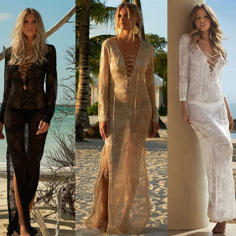 Накидка женское пляжное Бикини платье туника купальник выход Saida Praia вязаная юбка