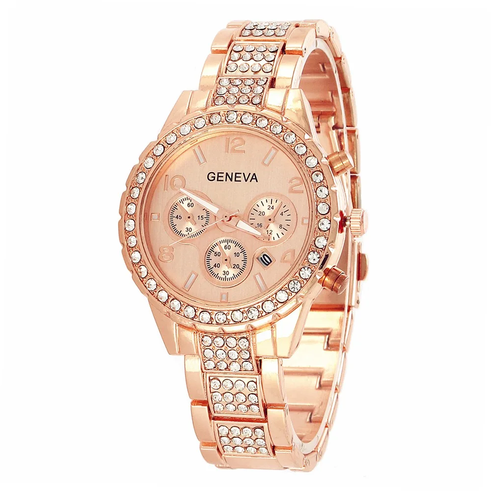 

luxury unisex mens women geneva alloy metal steel diamond calendar date watches hot male female leisure quartz wrist watches
