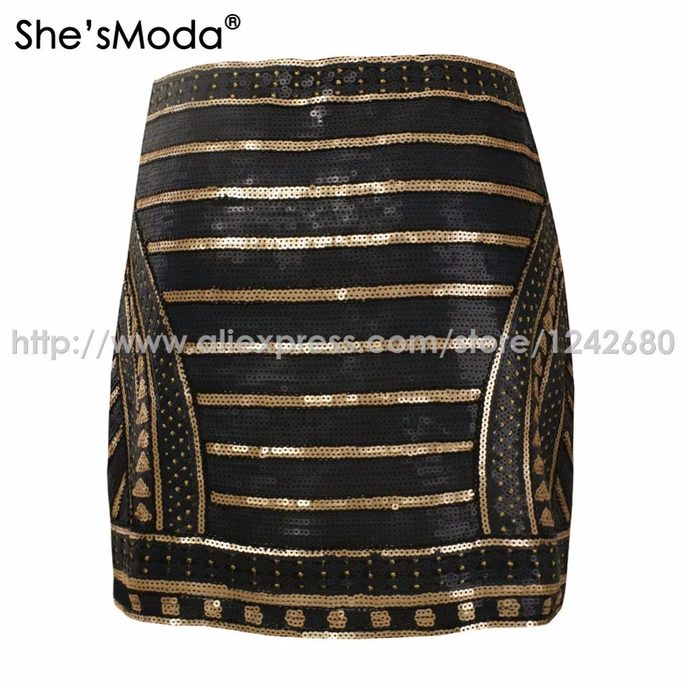 Женская облегающая мини-юбка She'sModa с блестящими блестками ручной работы