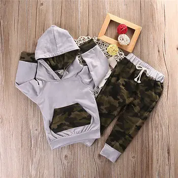 

Newborn Baby Boys Clothes Autumn Spring Warm Toddler Long Sleeve Pocket Camouflage Hooded Sweatsuit+Pants Outfits Clothes Set