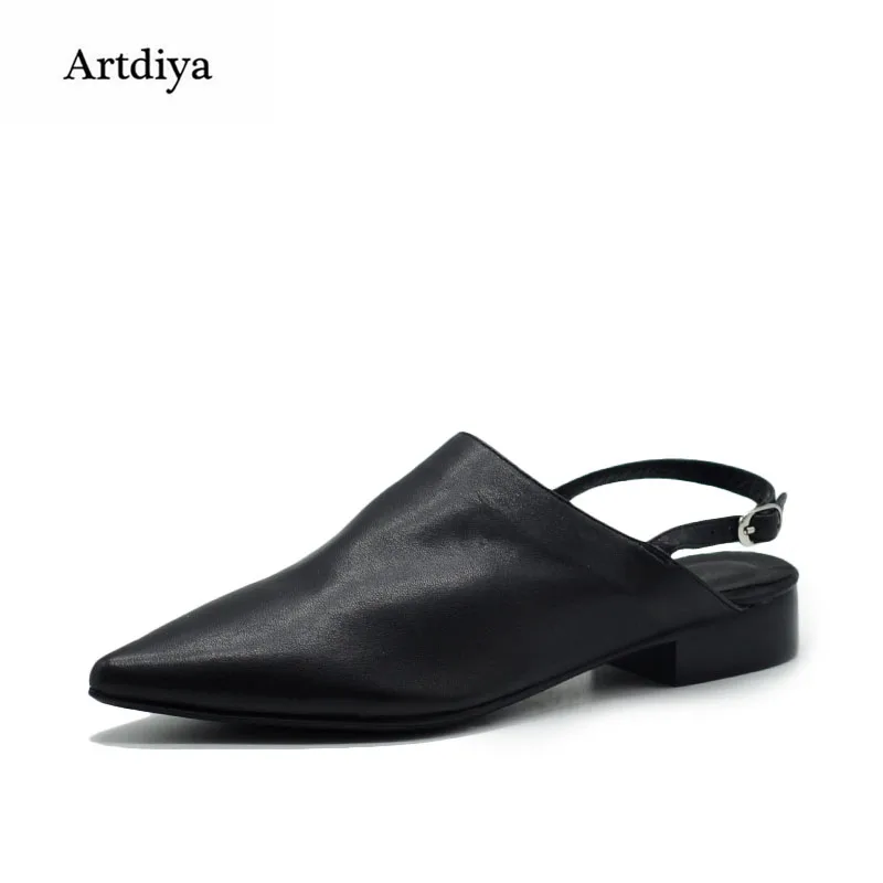 

Artdiya Original New Style Pointed Toe Women Sandals Low Heel Retro Art Genuine Leather Handmade concise Sandals 252-68
