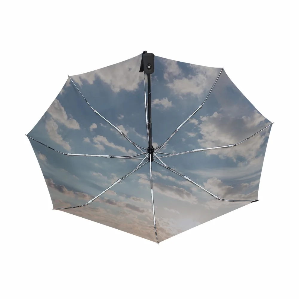 Творческая Роскошные модные три складной Для мужчин зонт небо Kazbrella Ветрозащитный Солнце Дождь Для женщин зонтик принимаем Индивидуальные Дизайн